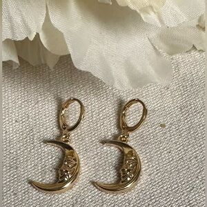 14k Gold Dangle Hoops solo moon earrings